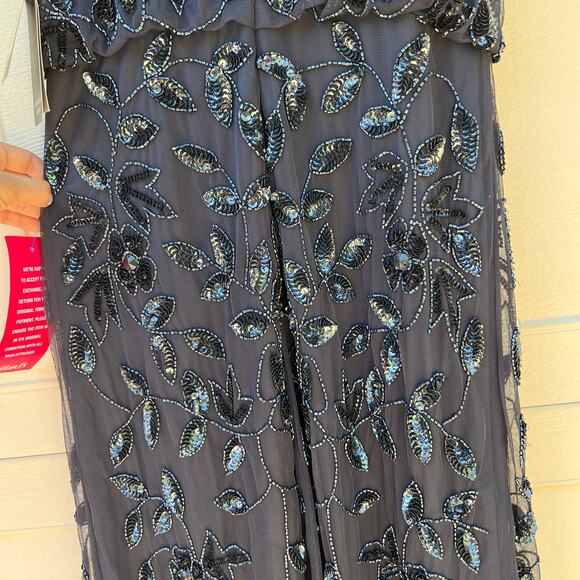 NWT Adrianna Papell Navy Twilight Floral Beaded Halter Floor Length Dress Sz 10 - Picture 10 of 13